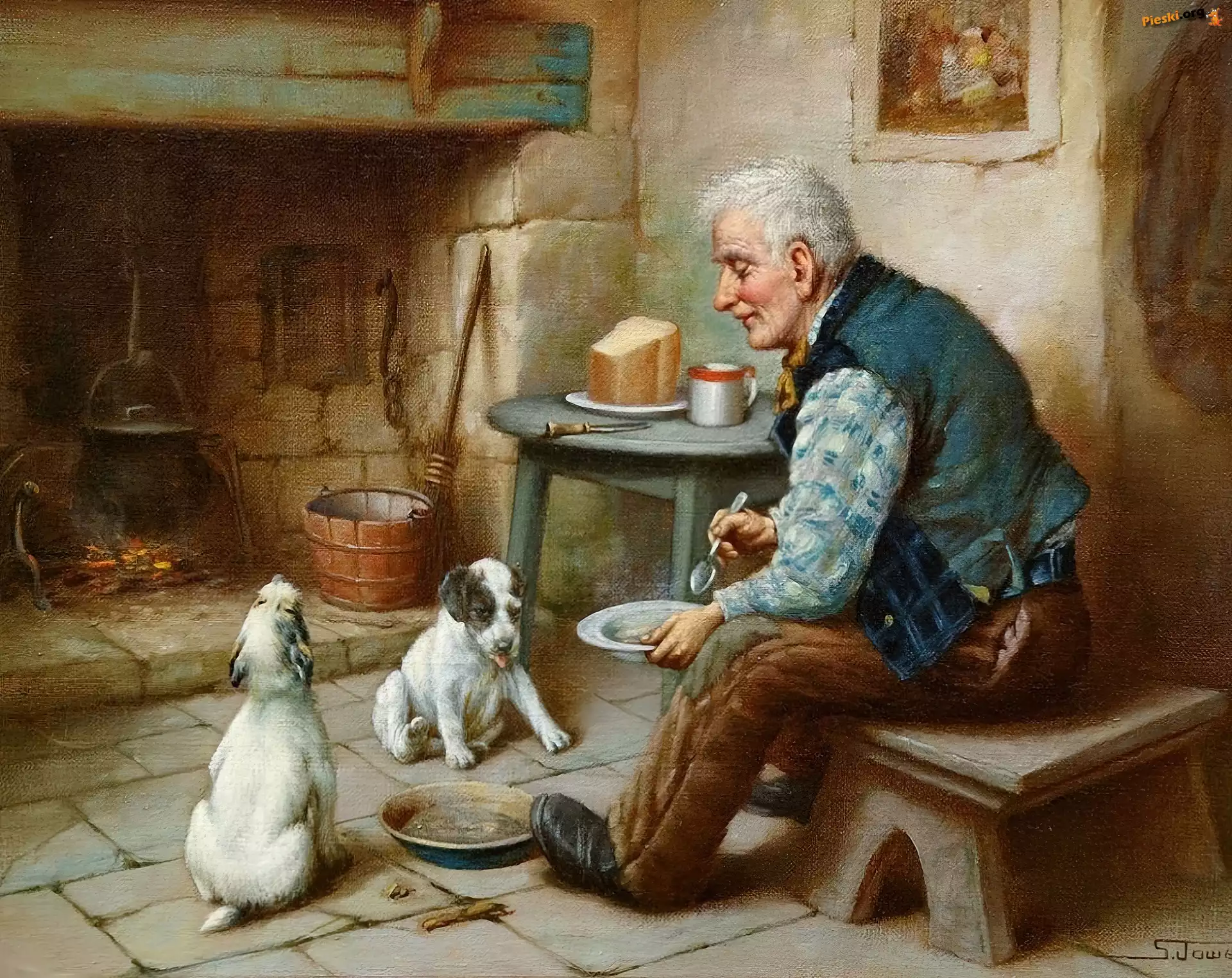 Szczeniaki, Mężczyzna, Dwa, Psy