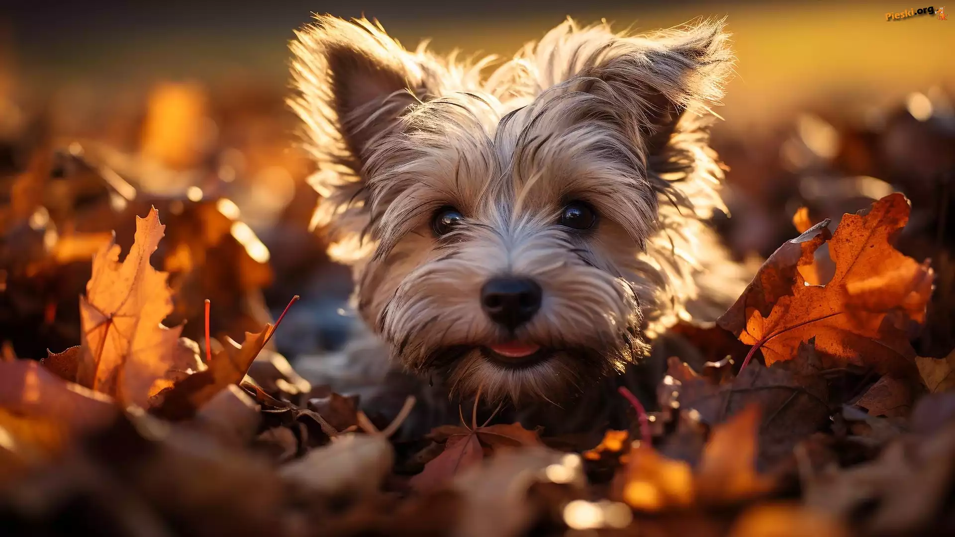 Yorkshire terrier, Liście, Pies, Mordka, Szczeniak