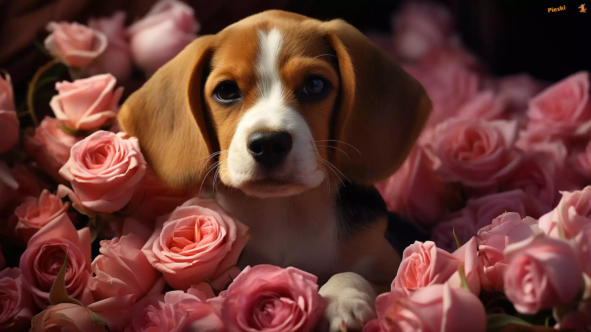Mordka, Szczeniak, Beagle, Róże, Pies