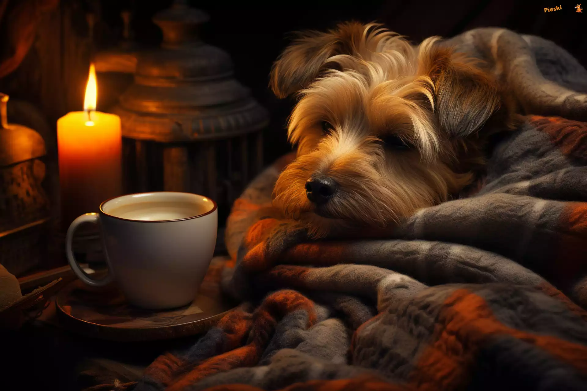 Koc, Kawa, Pies, Świeca, Yorkshire Terrier