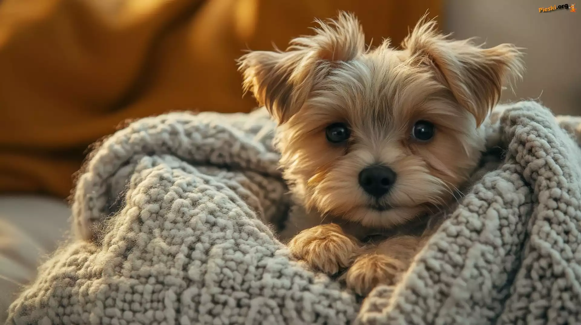 Yorkshire terrier, Koc, Pies, Spojrzenie, Szczeniak