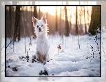 Pies, Gałązki, Śnieg, Kundelek, Zima, Drzewa