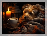 Koc, Kawa, Pies, Świeca, Yorkshire Terrier